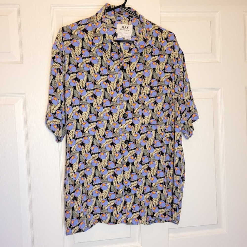 FLAX Jeanne Engelhart Blueberry Print Button Front Top